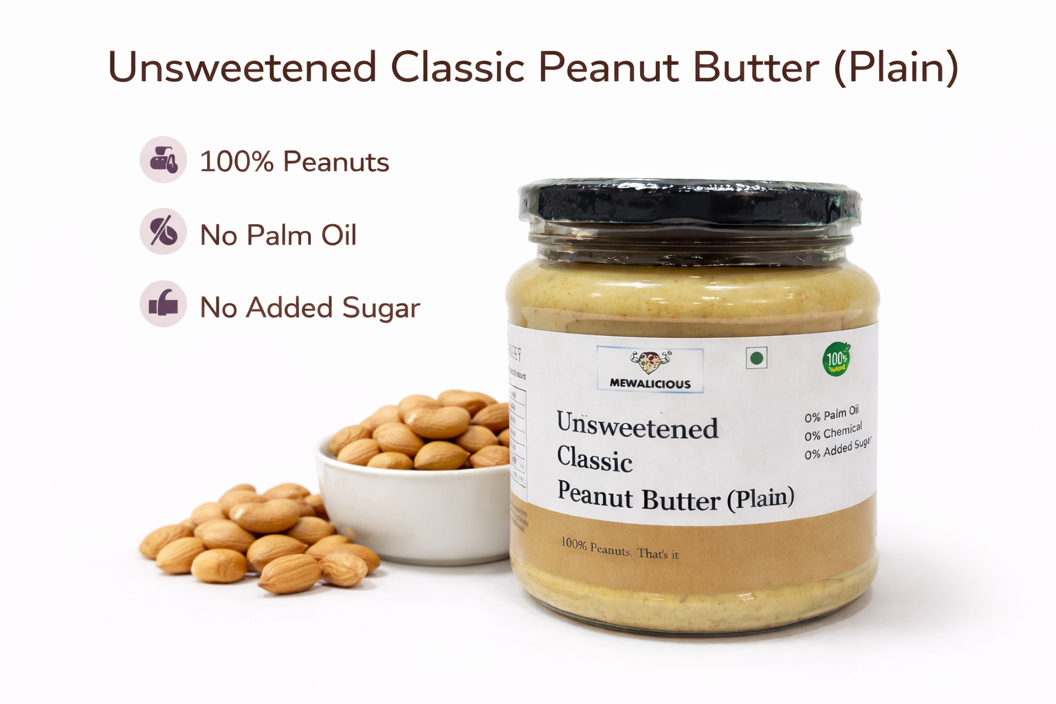 Mewalicious Unsweetened Classic Peanut Butter (Plain)